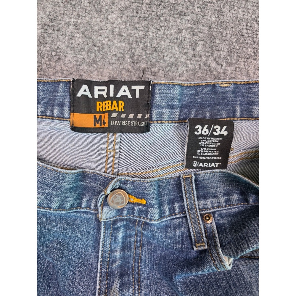 Ariat Rebar M4 Straight Leg Jeans Mens 36x33 Blue Blackstone Low Rise - Picture 8 of 10